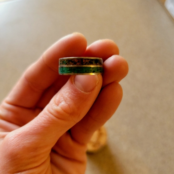 Handmade Petina Crushed Copper and Malachite Titanium Mens Wedding Ring sz9 - Picture 6 of 9